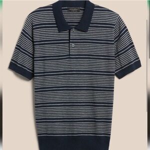 Banana Republic Blue and White Striped Polo Shirt